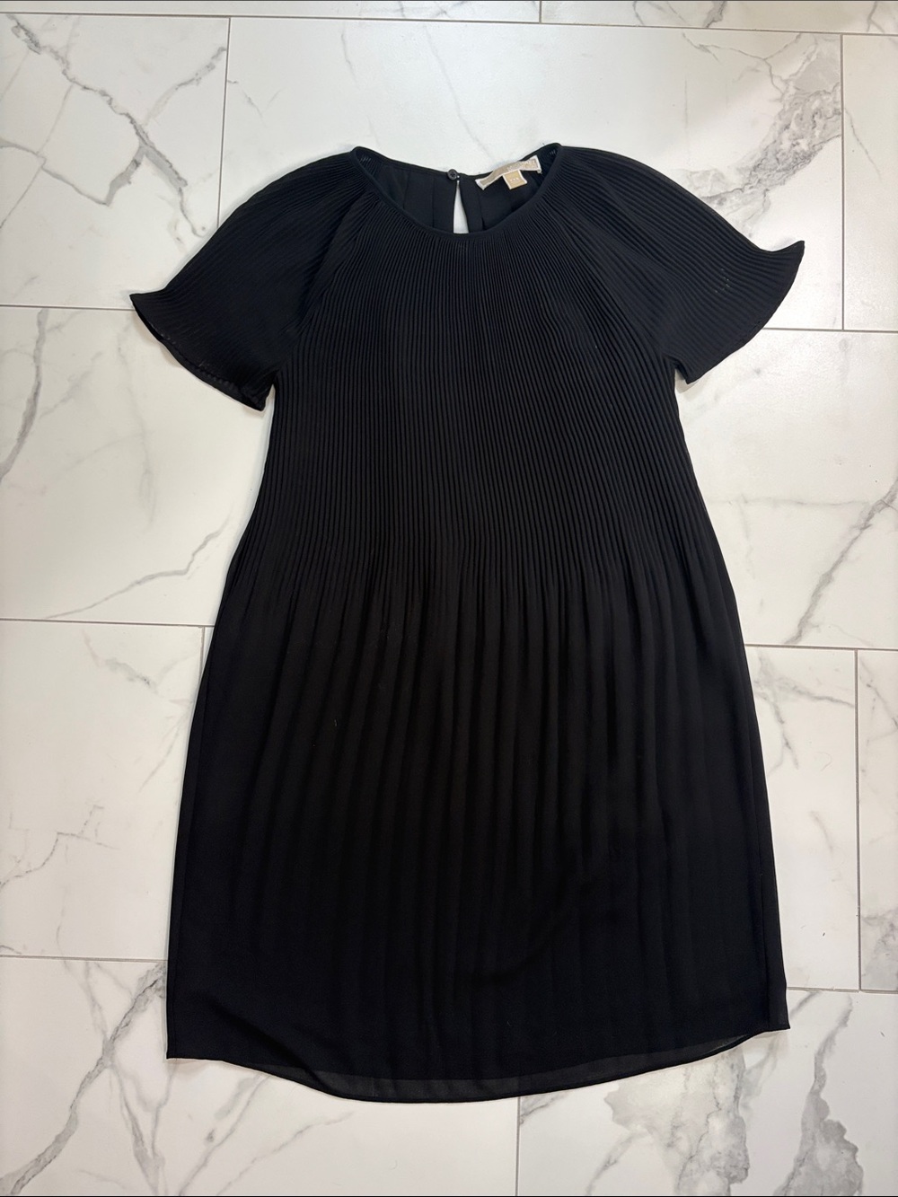 Michael Kors Black Pleated Short-Sleeve Mini Dress